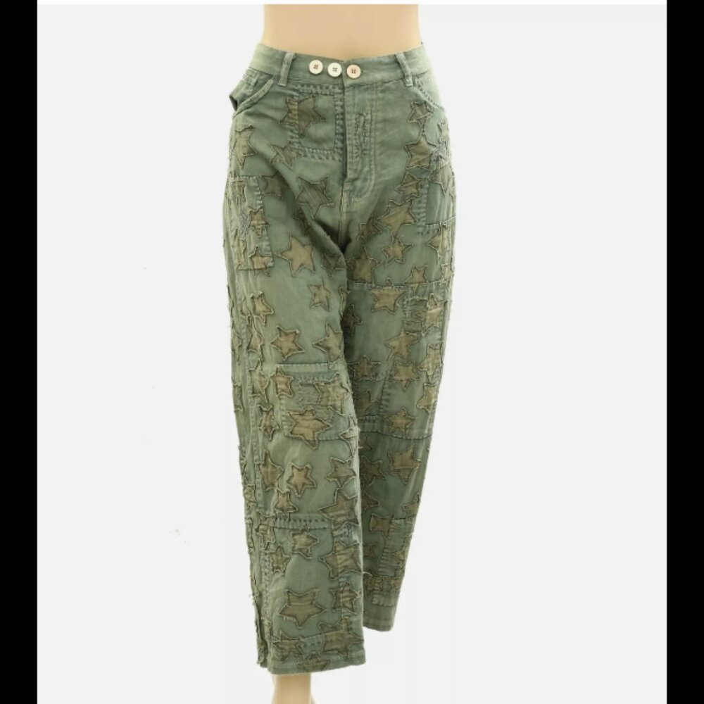 Magnolia Pearl Love Straight-Leg Denim Trousers Pants Patchwork Cotton OS 278224